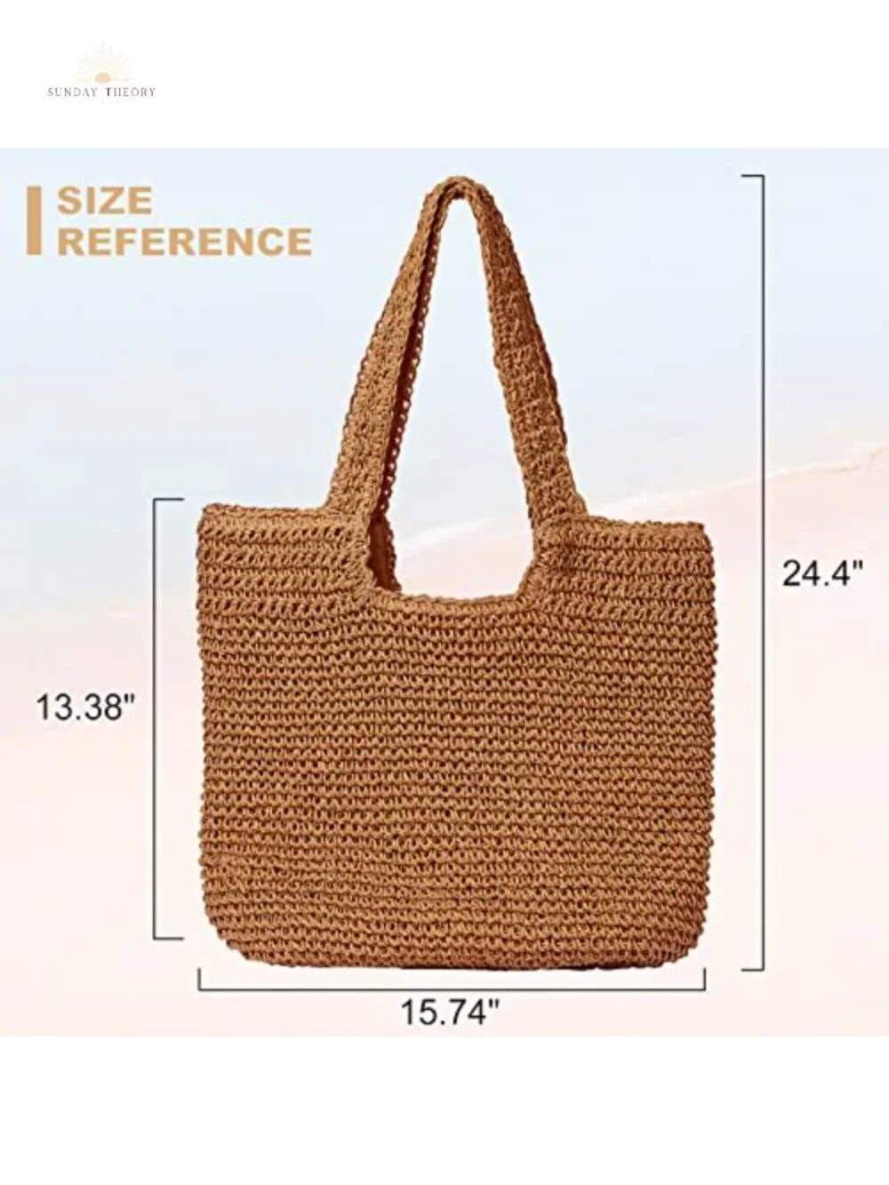 Handwoven Straw Shoulder Bag Summer Beach Tote with Zipper Large Capacity